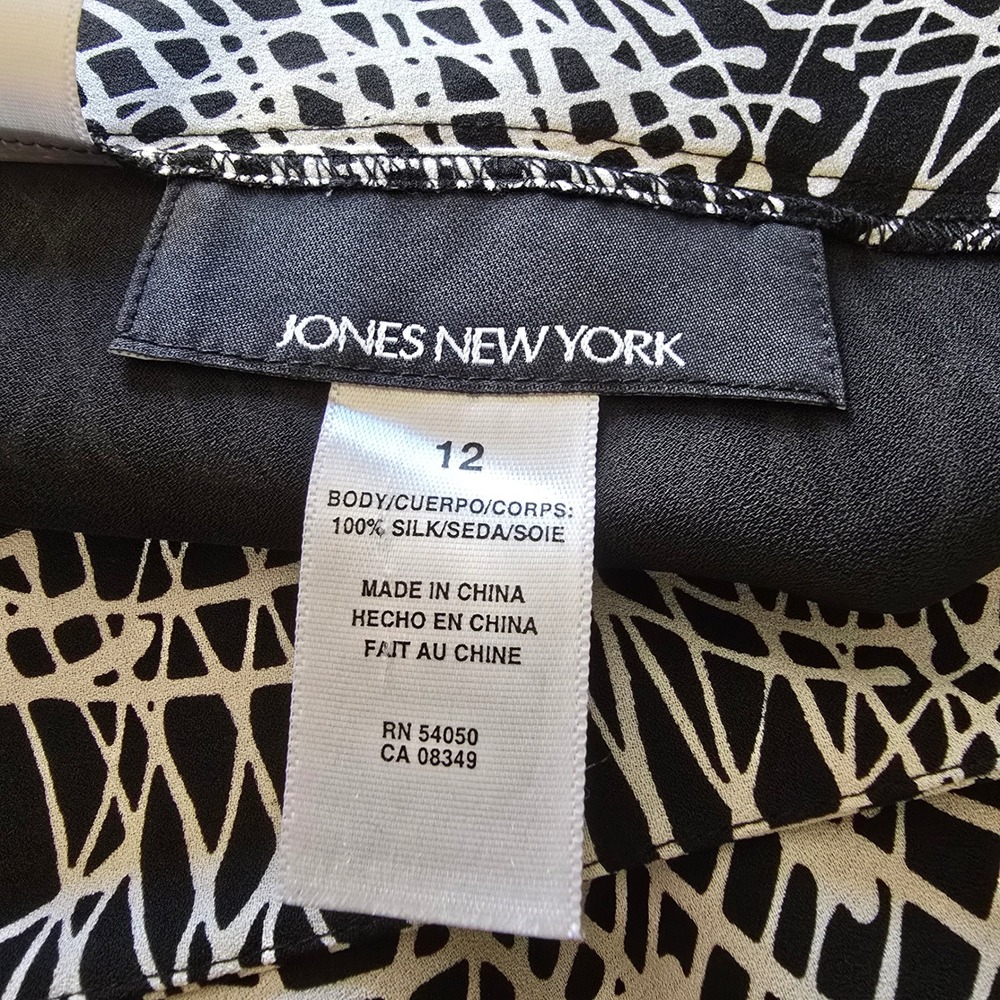 Jones New York Black White Abstract Scribble Print 100%‎ Silk Midi A-Line sz 12 - Picture 6 of 6
